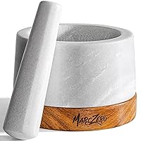 6inch Large Mortar and Pestle Set with Anti-Scratch Wooden Base, Heavy Duty Mortar and Pestle Made of Natural Marble(White)