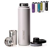 Steepware Tea Tumbler,Tea Thermos, 22oz, Fog Grey- Travel Bottle with Tea Infuser for Loose Leaf Tea or Iced Coffee - Sleek Double-Walled Insulated Bottle