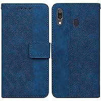 XYX Wallet Case for Samsung A20, Folio Cover Stand Credit Card Slots Magnetic Closure Grid Lattice Flip Shockproof Case for Galaxy A20, Blue