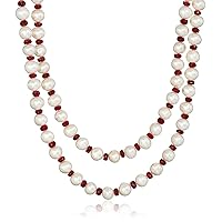 Amazon Collection 7-7.5mm White Cultured Freshwater Pearl with 4-5mm Gemstone Endless Strand Necklace, 50