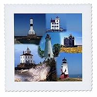 3dRose qs_61714_6 Lighthouses Looking Over Lake Erie Collage Quilt Square, 16 by 16-Inch