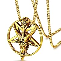 FaithHeart Leviathan Satanic Brimstone Cross Necklace, Gold Plated Stainless Steel Satan Church Jewelry, Alchemical Symbol for Brimstone Pendant Satan Goat Necklaces for Men with Gift Box