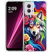 Case for Moto G Power 5G 2024,Colorful Rainbow Paint Wolf Roses Drop Protection Shockproof Case TPU Full Body Protective Scratch-Resistant Cover for Motorola Moto G Power 5G 2024