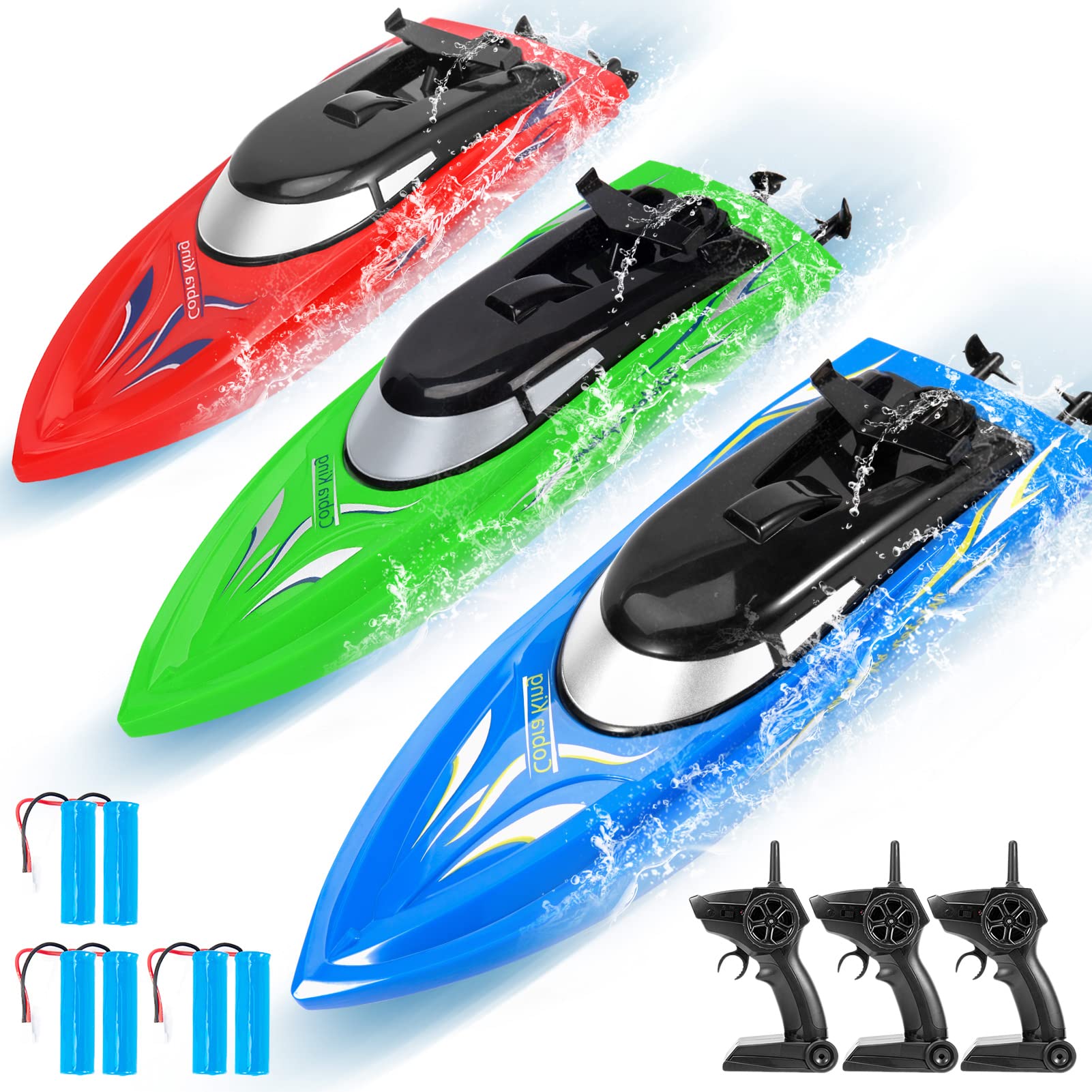 LIZHOUMIL 3PACK RC Boat, Remote Control Boats for Kids and Adults,10km/H 2.4G High Speed Remote Control Boat, Fast RC Boats for Pools and Lakes with 6 Rechargeable Battery