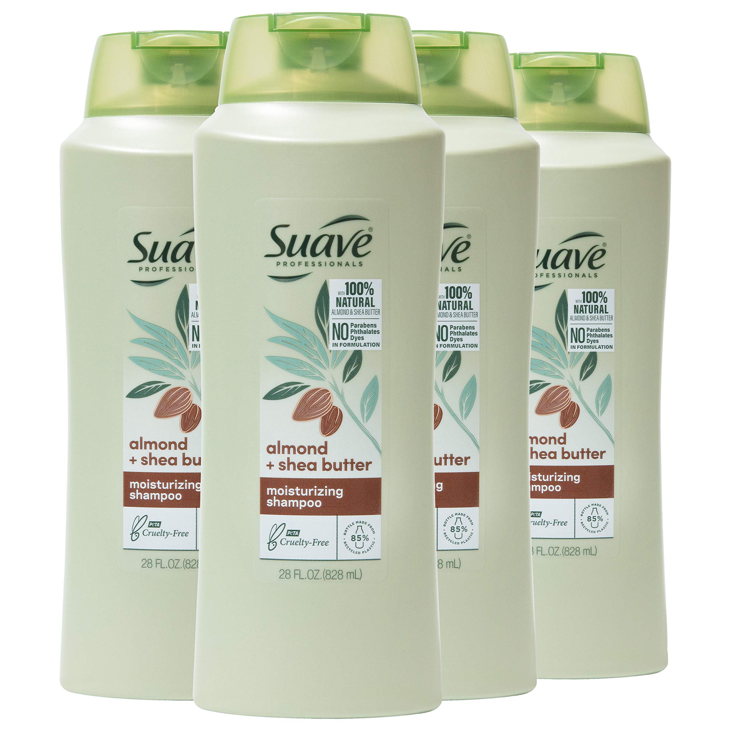 Suave Professionals Moisturizing Shampoo for Dry Hair Almond and Shea Butter Paraben-free and Dye-free 28 oz, Pack of 4