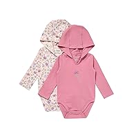Hanes Baby Pure Comfort Organic Long Sleeve Bodysuit Hoodie, Infant Boy & Girl, 2-Pack