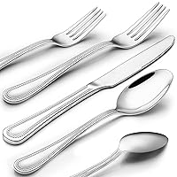 60-Piece Silverware Set Service for 12, Stainless Steel Flatware set, Pearled Edge Cutlery Set Includes Knife Fork Spoon, Beading Eating Utensil for Home Kitchen Restaurant, Dishwasher Safe