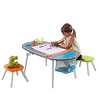 KidKraft Wooden Chalkboard Art Table with 2 Stools, and Paint Cups, Children's Furniture, Brightly Colored