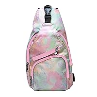 Anti-Theft Daypack Crossbody Sling Backpack, USB Charging Connector Port, Lightweight Day Pack for Travel, Hiking, Everyday, Large, Tye Dye Pastel