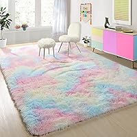4x6 Rainbow Fluffy Soft Plush Area Rugs for Girls Bedroom, Shaggy Rugs for Kids Playroom,Kawaii Princess Fuzzy Rugs for Nursery Baby Toddler,Cute Colorful Room Decor for Teenage