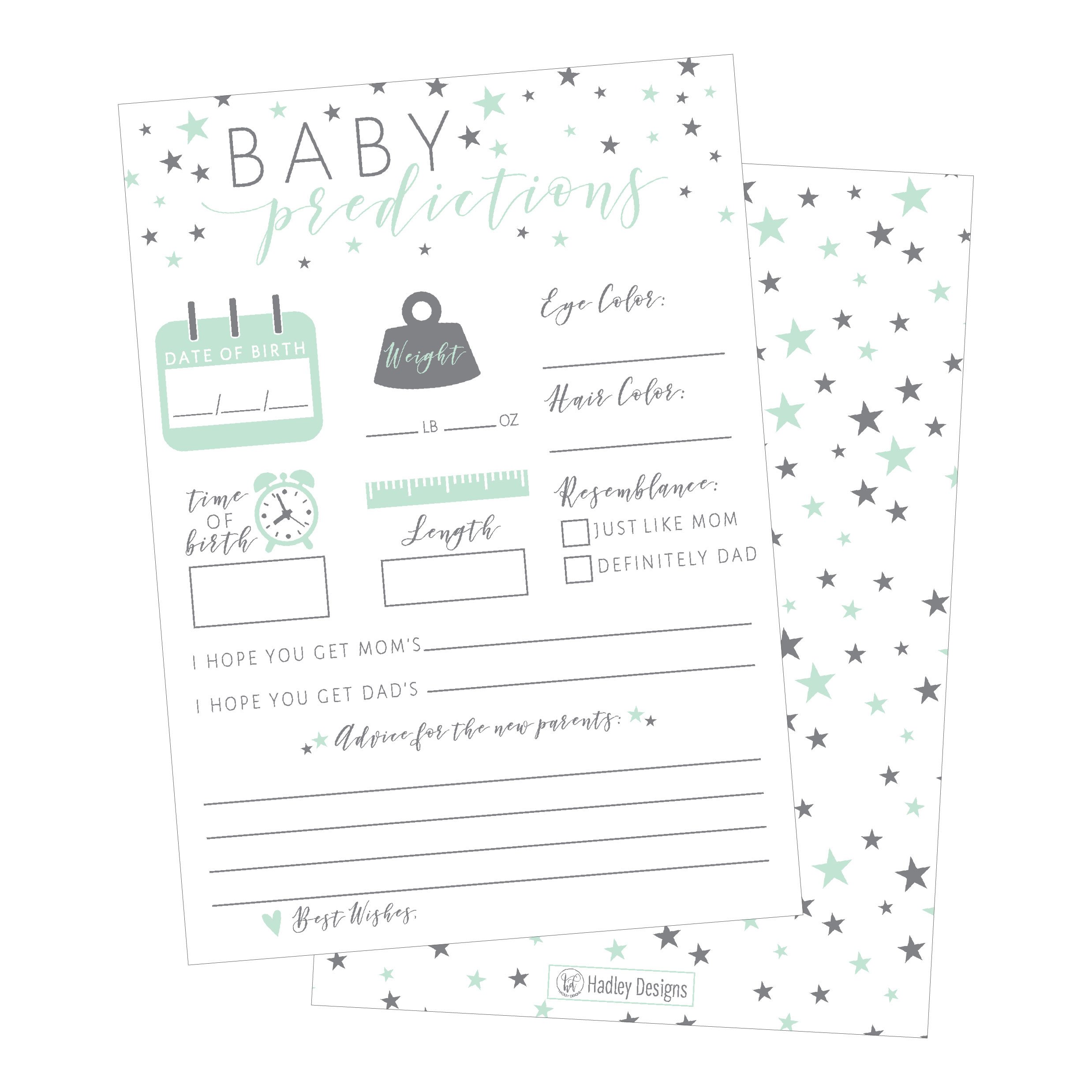 50 Mint Stars Advice and Prediction Cards for Baby Shower Game, New Mom & Dad Card or Mommy & Daddy To Be, For Girl or Boy Babies New Parent Message Advice Book, Fun Gender Neutral Shower Party Favors