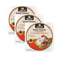 90 Sheets Premium Rice Paper, 30~32 Sheets Per Pack, 10.5 oz, Vietnamese Spring Roll Wrapper, Premium Rice Paper, Round 22cm by ASIADELI (Pack of 3 Bags)