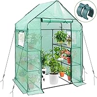 Greenhouse for Outdoors with Mesh Side Windows, 3 Tiers 4 Shelves Small Walk-In Green House Plant Stands Plastic PE Cover Outside Portable Warm House for Seedling Flowers Growing, 4.8x2.5x6.4 FT