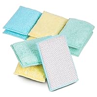 Smart Design Non Scratch Scrub Sponge with Bamboo Odorless Rayon Fiber - Set of 9 - Ultra Absorbent - Soft and Scrubber Side - Cleaning, Dishes, and Hard Stains - Spring - Yellow, Mint, Blue