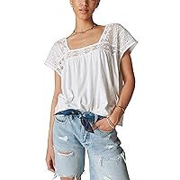 Lucky Brand Women's Square Neck Lace Beach Tee