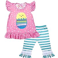 Baby Toddler Little Girls Happy Spring Easter Chick Ruffles Capri Outfit Set - 2 pc Knit Playwear