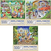 Bits and Pieces - Value Set of Three - 500 Piece Jigsaw Puzzles for Adults – 500 pc Large Piece Jigsaws Designed by Artist Sandy Rusinko – 18