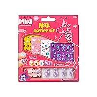 KISS imPRESS No Glue Mani Press On Nails, Mini Nail Artist Kit, 3-D Effect, Pink, Kids Size, Squoval Shape, Includes 26 Fake Nails, 4 Sticker Sheets, 1 Mini Nail File