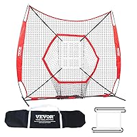 VEVOR 7x7 ft Baseball Softball Practice Net, Portable Baseball Training Net for Hitting Batting Catching Pitching, Backstop Baseball Equipment Training Aids with Bow Frame, Carry Bag, and Strike Zone