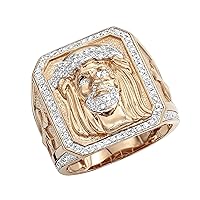 0.65 Ct Round Cut Simulated Diamond Jesus Face Men's Ring 14k Rose Gold Plated 925 Silver
