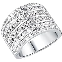 Wide Wedding Bands for Women AAAAA Cubic Zirconia Engagement Bridal Eternity Stackable Rings White Gold Size 5-10