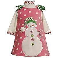 Bonnie Jean Baby Girls Snowman Fleece Holiday Jumper Dress Set, Pink, 0-3 - 6-9 Months