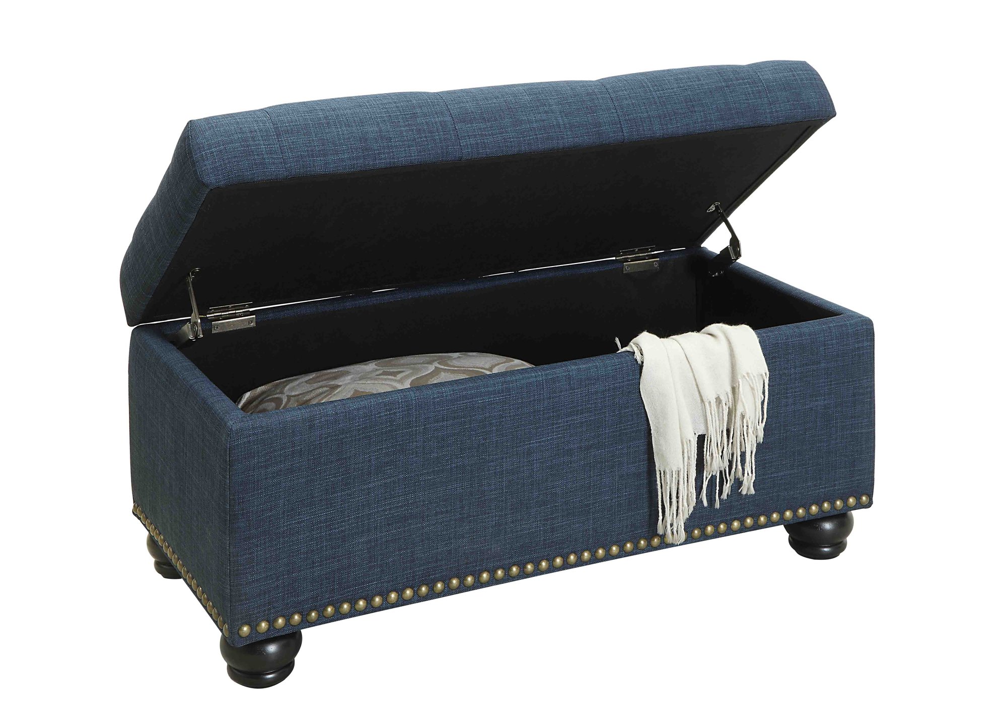 Convenience Concepts Designs4Comfort 7th Avenue Storage Ottoman, Blue Fabric