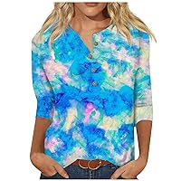 3/4 Length Sleeve Summer Tops for Women 2024 Vacation Button Down Spring Shirts Loose V Neck Quarter Length Sleeve T Shirts