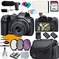 Canon EOS R7 with Canon RF 18-45mm + Commander Starter Kit + Lens Filters + CASE + 64GB Memory Card+Extra Battery (18PC Bundle)(White) (Renewed)