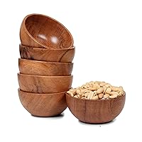 Set of 6 small acacia wood dessert bowls 4.2 * 2 inches | 8 oz capacity | Charcuterie accessories | use for dipping, condiments, nuts, ice cream, snacks, sauce, dips