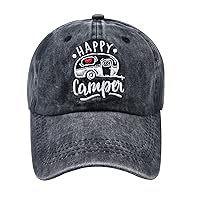 Happy Camper Embroidered Baseball Cap, Washed Adjustable Dad Hat for Men Women