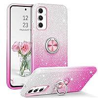 GUAGUA for Samsung Galaxy S23 FE Case, Glitter Phone Case for Galaxy S23 FE with Finger Ring Kickstand Holder Shockproof Protective Bling Case Samsung S23 FE 5G 6.4'' for Girl Women Gift,Gradient Pink