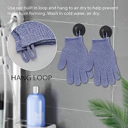 Evridwear Exfoliating Dual Texture Bath Gloves for Shower, Spa, Massage and Body Scrubs, Dead Skin Cell Remover, Gloves with Hanging Loop (1 Pair Heavy Glove)