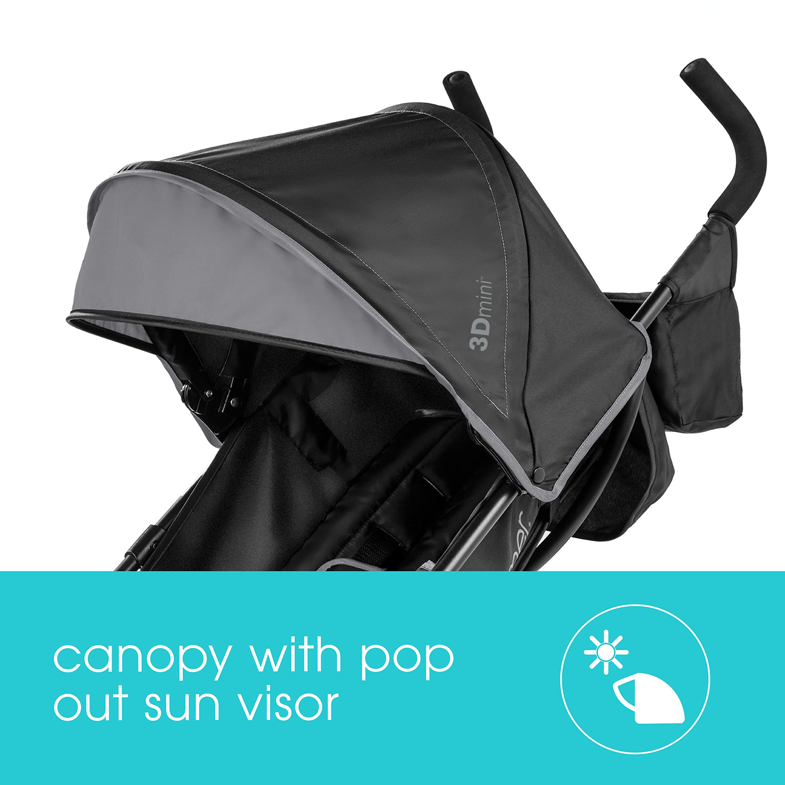 Summer Infant, 3D Mini Convenience Stroller – Lightweight Stroller with Compact Fold MultiPosition Recline Canopy with Pop Out Sun Visor and More – Umbrella Stroller for Travel and More, Gray
