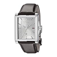 Gucci G-Timeless Rectangle Stainless Steel Men's Watch with Brown Leather Band(Model:YA138405)