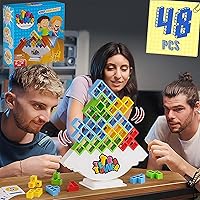 48Pcs Tetra Tower, Fun Balance Stacking Building Blocks Board Game,Board Team Tower Game for Kids ＆ Adults,Family Games,Perfect for Family Games and Parties