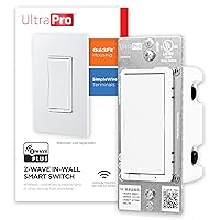 UltraPro Z-Wave Smart Light Switch, Smart Rocker Light Switch, QuickFit & SimpleWire, 3-Way Ready, Google Assistant, ZWave Hub Required, Repeater/Range Extender, White, 39348