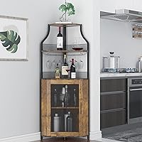 Wine Corner Cabinet with Removable Wine Rack, Wine Cabinet and Wine Glass Bar Cabinet with Glass Rack and Mesh Door, Wine Cabinet with Reasonable Functional Partitioning (Retro Brown)