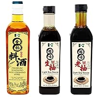NPG Chinese Cooking Wine 33.81 FL OZ, Lite Soy Sauce 16.9 FL OZ, Dark Soy Sauce 16.9 FL OZ