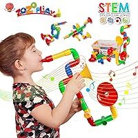 ZOZOPLAY STEM Toys Tube Locks 72 Piece Tubular Pipes & Spouts & Joints & Whistles Learning Educational Building Block Set with Wheels Gift for Boys Girls