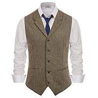 PAUL JONES Mens Western Herringbone Suit Vest Tweed Wool Blend Slim Fit Waistcoat