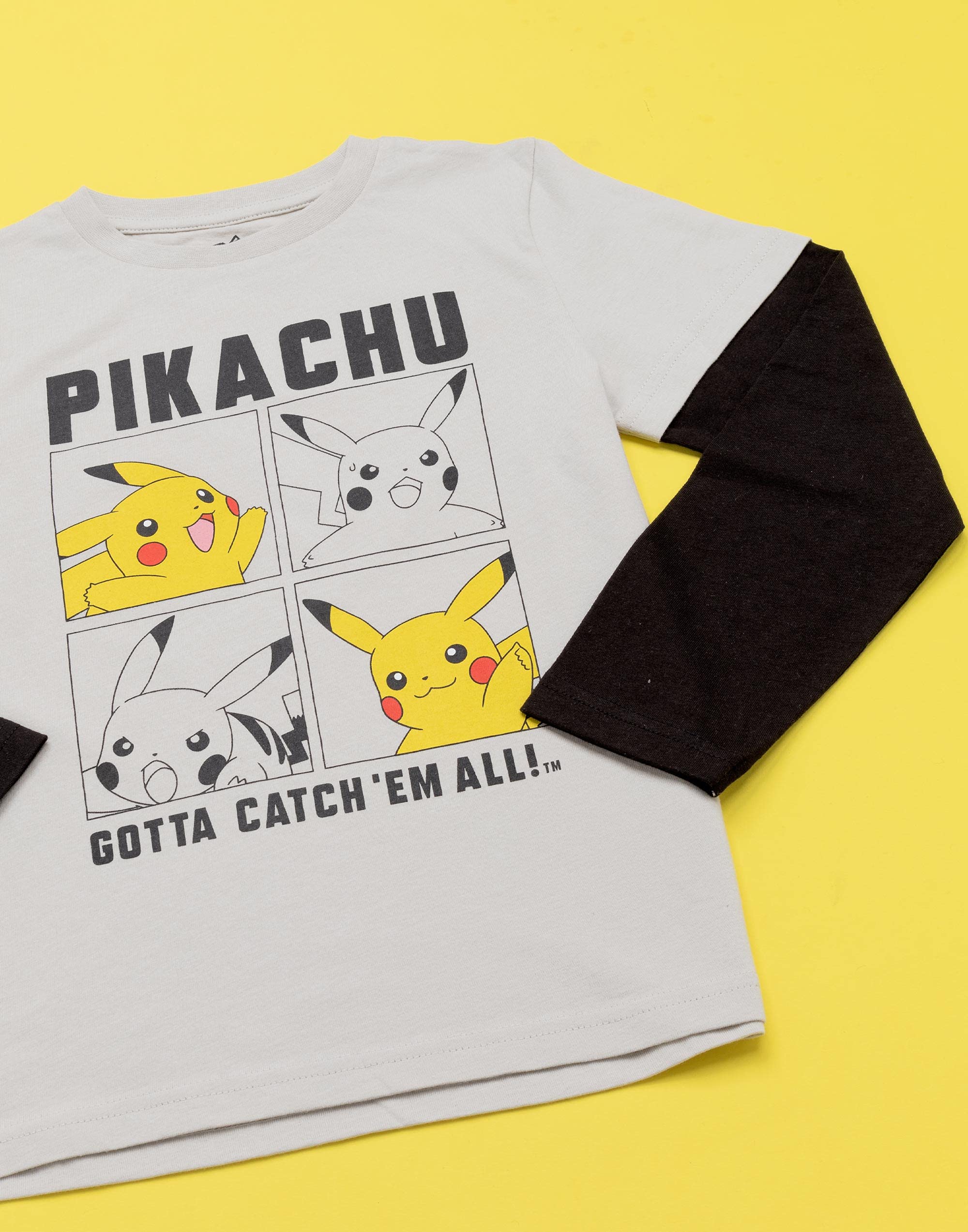 Pokemon T-Shirt Boys Kids Skater Clothes Grey Pikachu Game Top