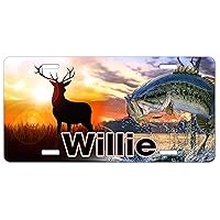 Personalized License Plate Monogram Elk Deer Bass Hunting Fishing License Plate Car Auto Tag Aluminum