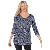 Woman Within Women's Plus Size Perfect Printed Three-Quarter Sleeve V-Neck Tee