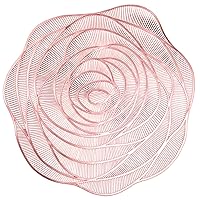 GeeRic Placemats Set of 6, Rose Table Mats PVC Washable, Happy Valentine’s Day Heat Resistant Place Mats for Kitchen Table Party Decorations, 15 inches Rose Gold