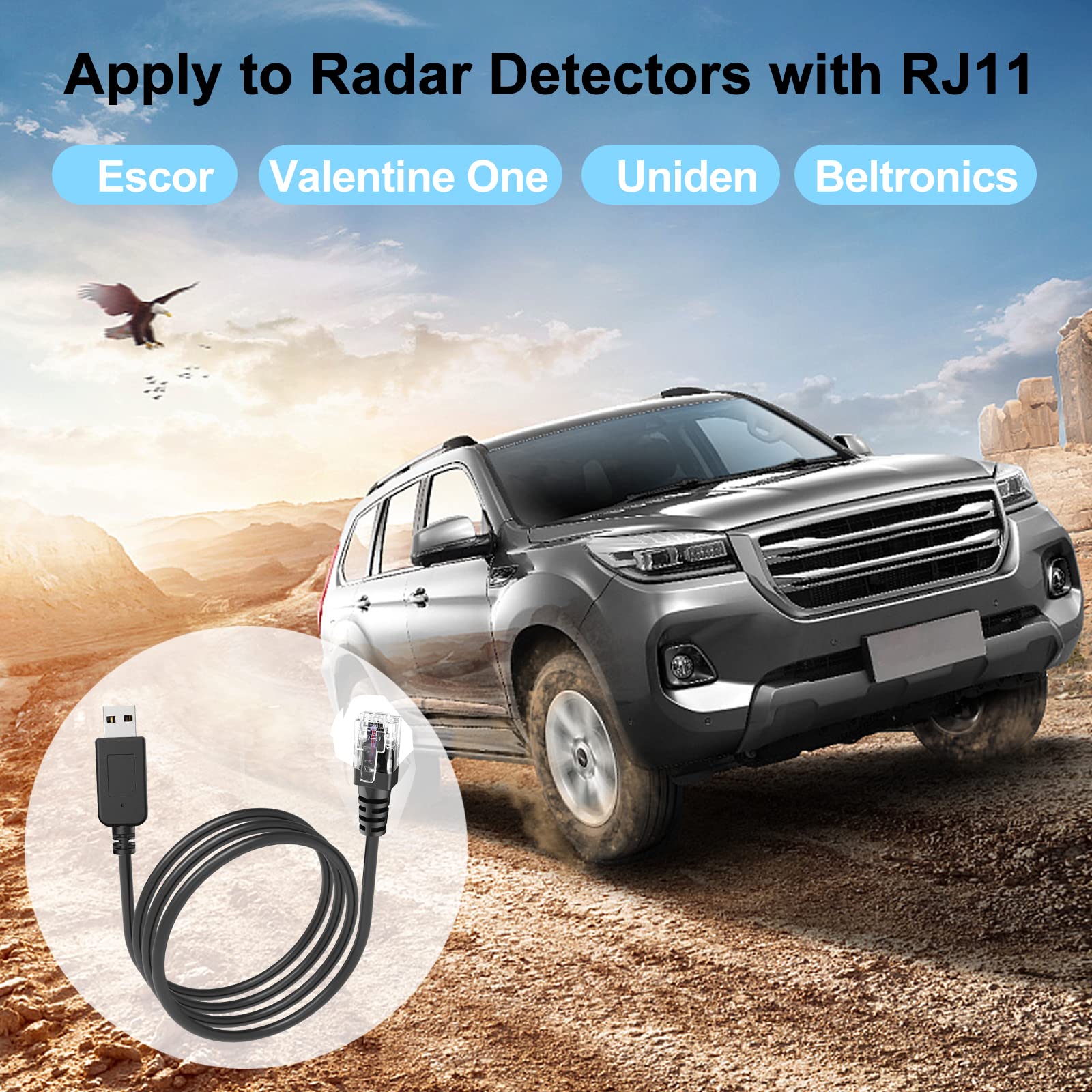 Radar Detector Cable, USB to RJ11 Plug Cable,for Escort Radenso XP Uniden Beltronics Cobra Whistler Radar Detector,Replacement Power Cable for Radar Detectors.(RJ11-6.56ft)