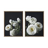 Sylvie White Ranunculus 4 and White Ranunculus 3 Framed Canvas Wall Art Set by Emiko and Mark Franzen of F2Images, 2 Piece 18x24 Gold, Decorative Floral Art for Wall