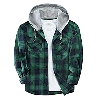 Mens Flannel Hoodie Shirts Long Sleeve Casual Plaid Jacket Cotton Button Down Flannel Shirt for Men