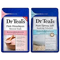 Dr. Teal's Pure Epsom Salt Bath Variety Gift Set (2 Pack, 3lbs Ea.) - Restore & Replenish Pink Himalayan, Detoxify & Energize Ginger & Clay - Essential Oils Remove Toxins 7 Help Alleviate Daily Stress