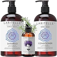Organic Hair Loss Prevention Shampoo 17.5 oz + Conditioner 16 oz + Bonus Post-shampoo Treatment 2 oz | Unscented & Hypoallergenic | NO GMO, Sulfates, Gluten, Alcohol, Parabens, Phthalates